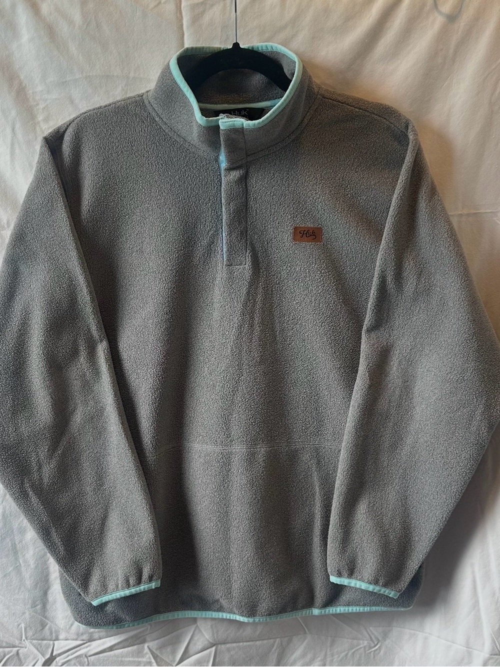 Women’s Huk Gray Crewneck Fleece Pullover with Mint Trim